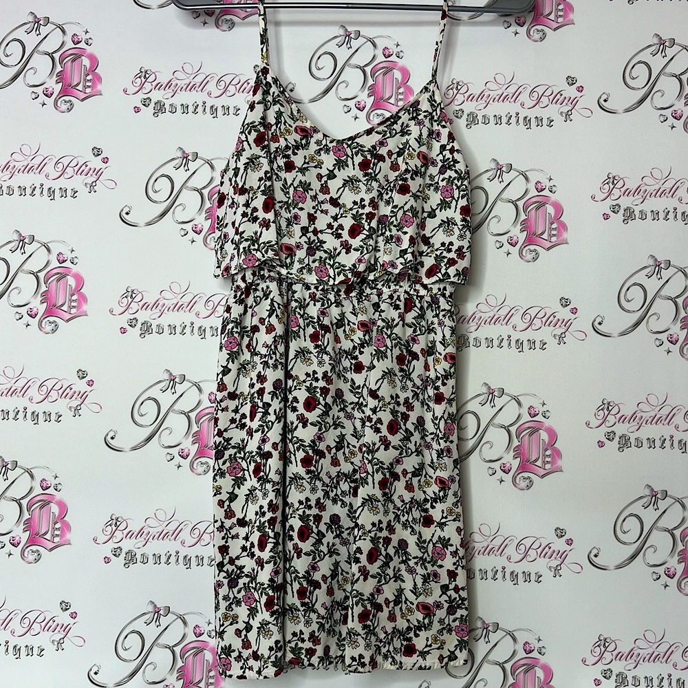Divided dress flowers pink white green yellow purple Floral Dress